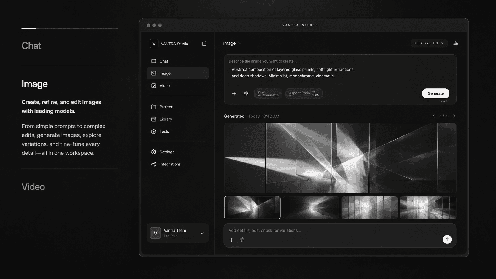 Image generation workspace in VANTRA Studio
